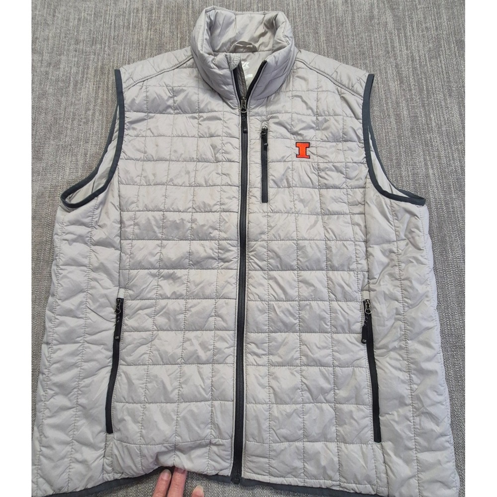 Cutter & Buck Illinois Fighting Illini Gray Rainier Puffer Vest XL PrimaLoft Eco
